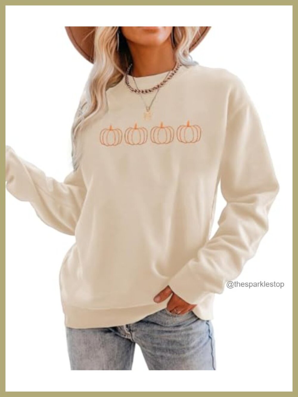 Pumpkin Embroidered Crewneck Sweatshirt Thanksgiving Pullover